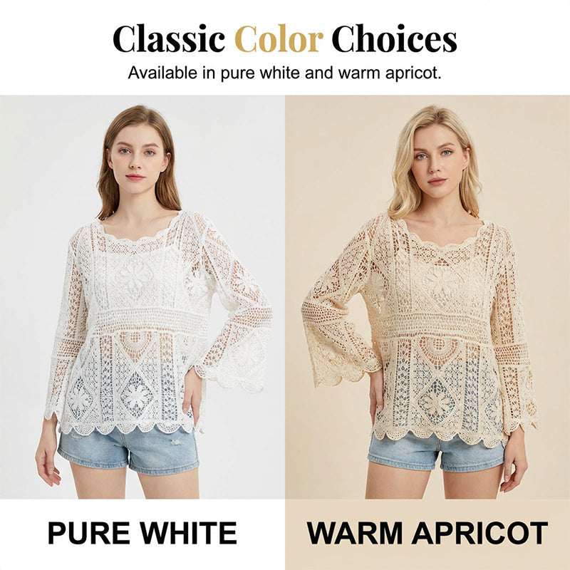 💐58% OFF! Romantic Crochet Shirt – Delicate Openwork & Flowing Sleeves 🦋✨【Limited Offer】 💐58% OFF! Romantic Crochet Shirt – Delicate Openwork & Flowing Sleeves 🦋✨【Limited Offer】