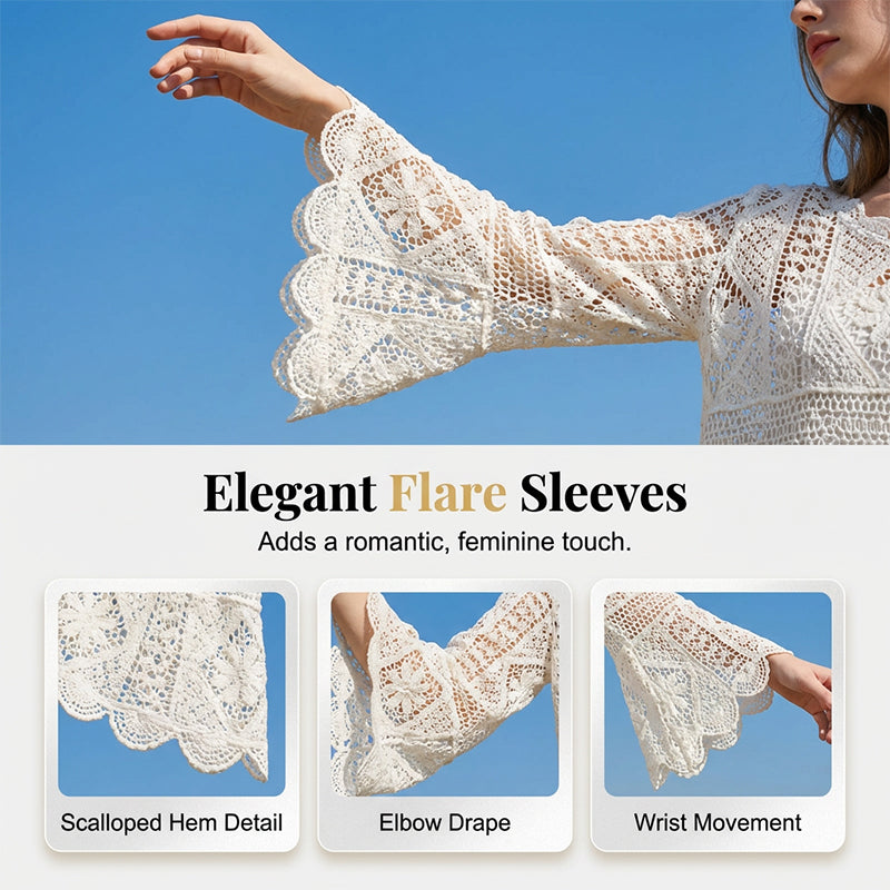 💐58% OFF! Romantic Crochet Shirt – Delicate Openwork & Flowing Sleeves 🦋✨【Limited Offer】 💐58% OFF! Romantic Crochet Shirt – Delicate Openwork & Flowing Sleeves 🦋✨【Limited Offer】