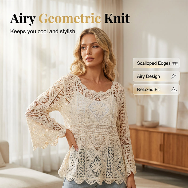 💐58% OFF! Romantic Crochet Shirt – Delicate Openwork & Flowing Sleeves 🦋✨【Limited Offer】 💐58% OFF! Romantic Crochet Shirt – Delicate Openwork & Flowing Sleeves 🦋✨【Limited Offer】