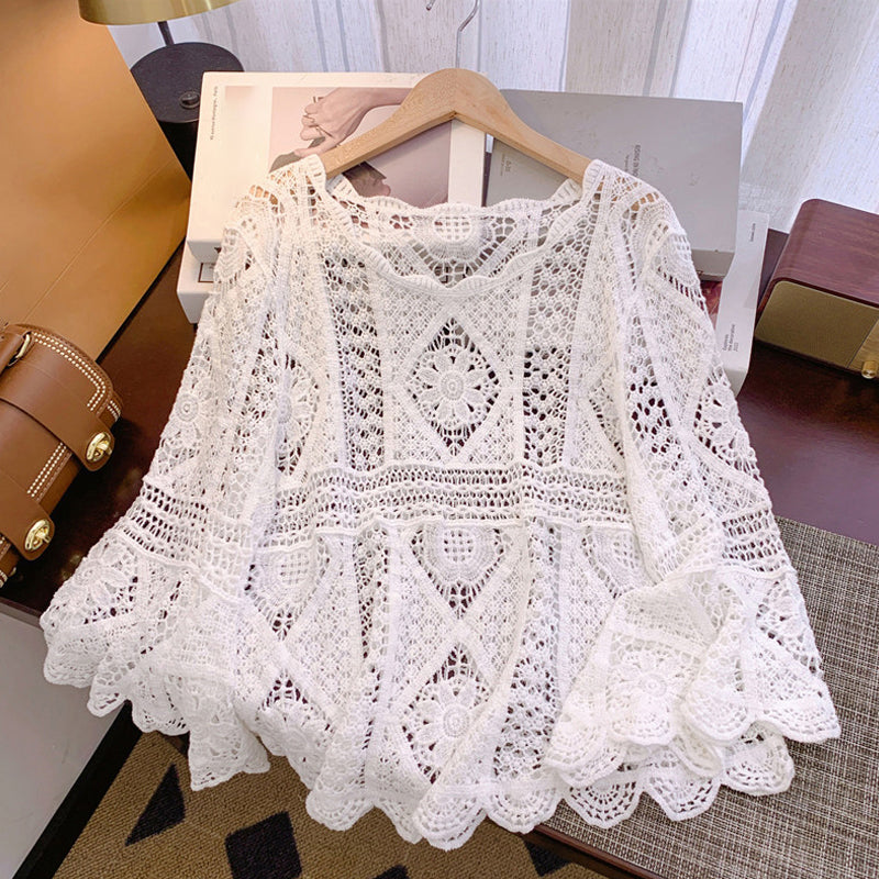 💐58% OFF! Romantic Crochet Shirt – Delicate Openwork & Flowing Sleeves 🦋✨【Limited Offer】 💐58% OFF! Romantic Crochet Shirt – Delicate Openwork & Flowing Sleeves 🦋✨【Limited Offer】