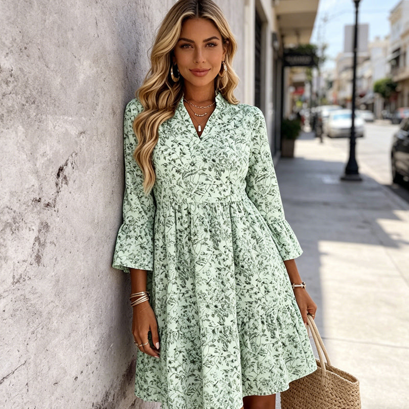 🌸Spring Sale 50%OFF🌸Women's Floral Print V-Neck Tiered Dress