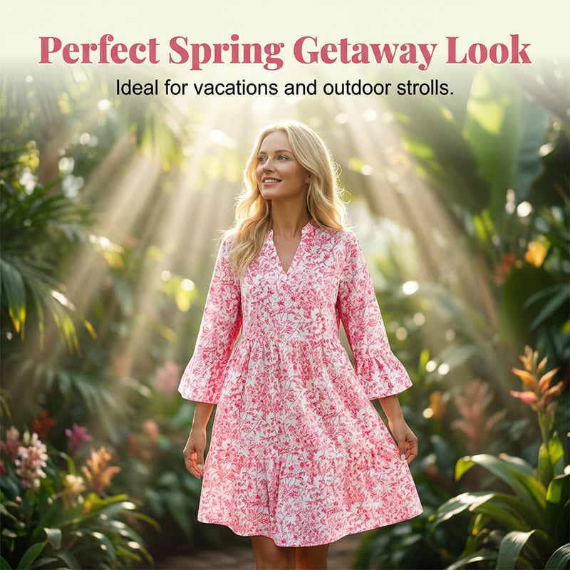 🌸Spring Sale 50%OFF🌸Women's Floral Print V-Neck Tiered Dress