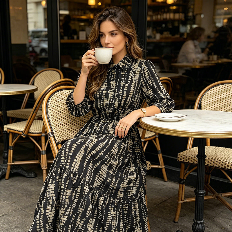 Women's Elegant Printed Tiered Maxi Dress