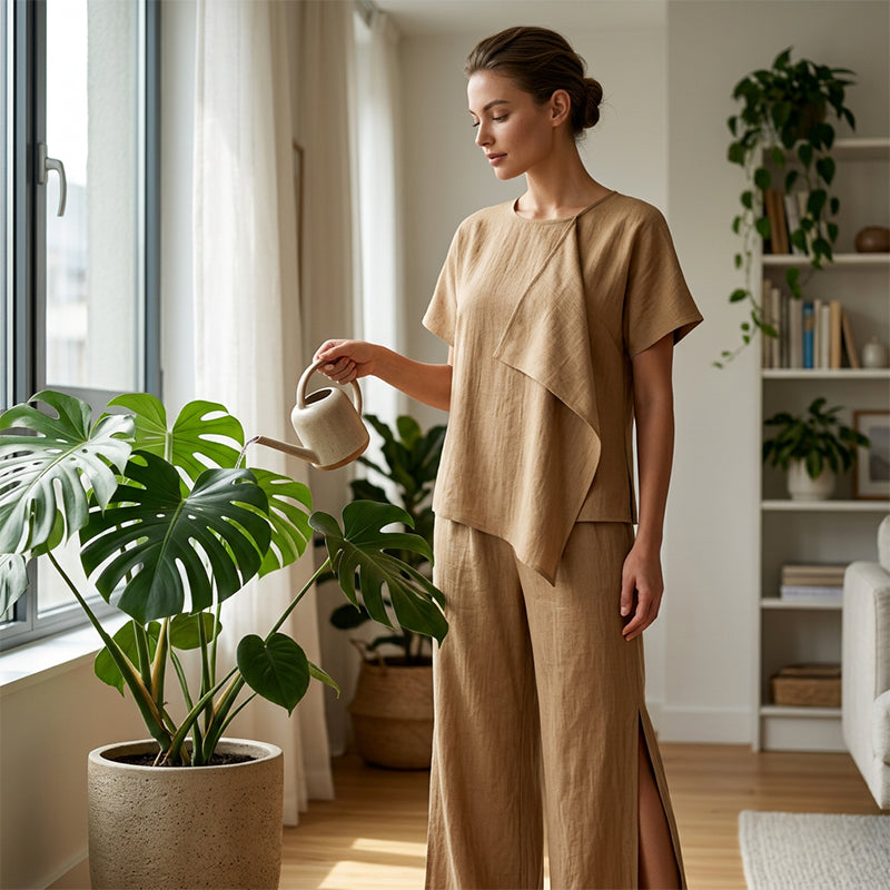 ⌛Limited-time offer-Women's Asymmetric Top & Slit Wide-Leg Pants Set