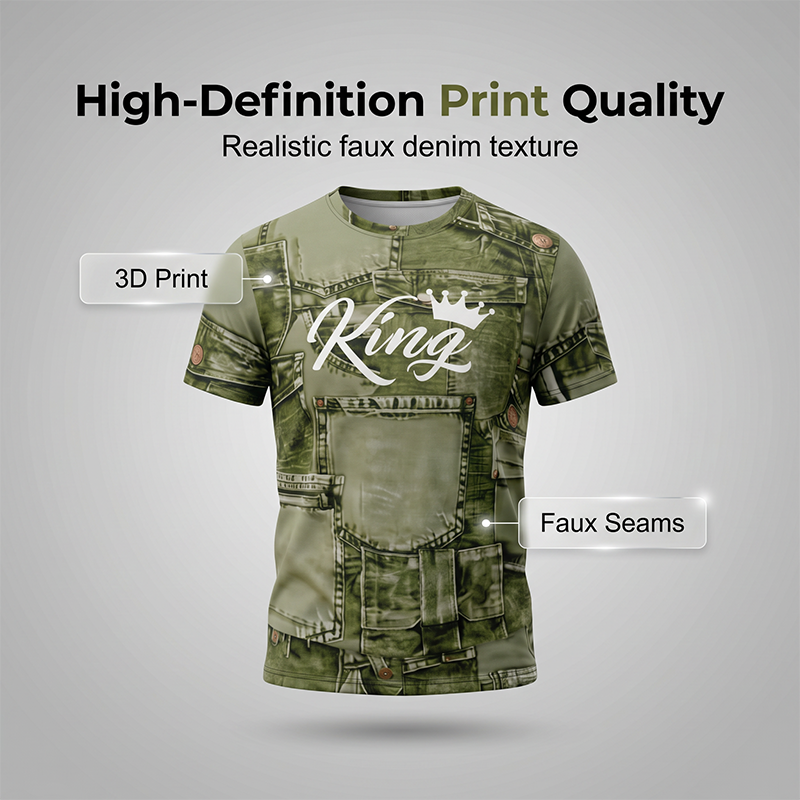 Mens Casual Faux Denim Print T-Shirt and Shorts Set