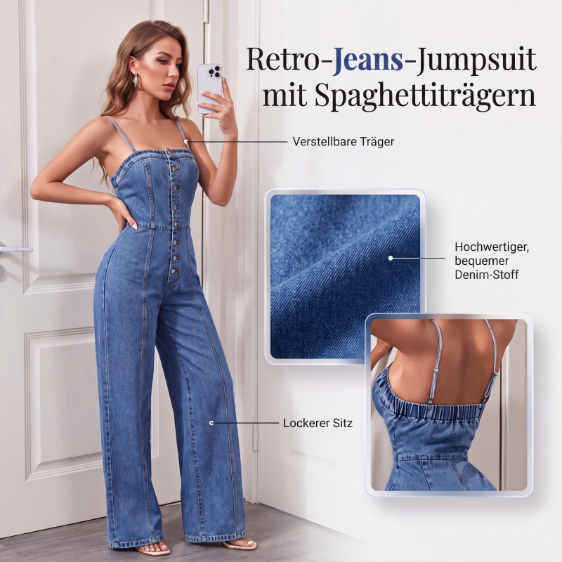👖 50% OFF! ✨ Women's Spaghetti Strap Wide-Leg Denim Jumpsuit – Casual Summer Look