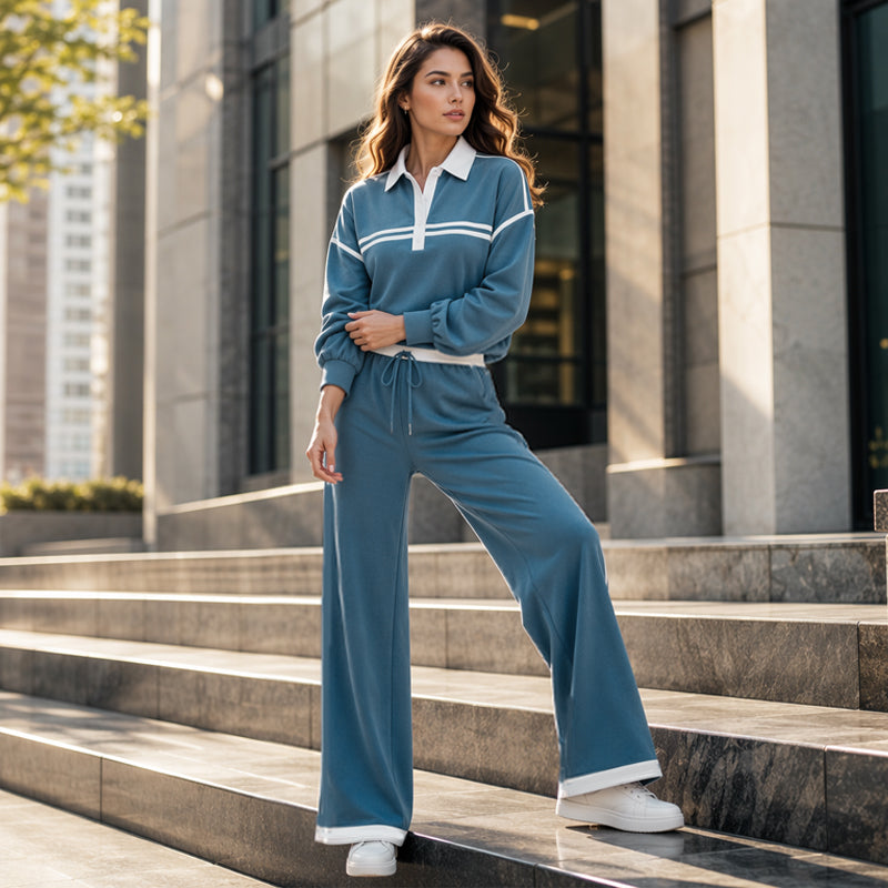 ⌛Limited-Time Offer-Women's Stripe Patchwork Sweatshirt & Wide-Leg Pants Set