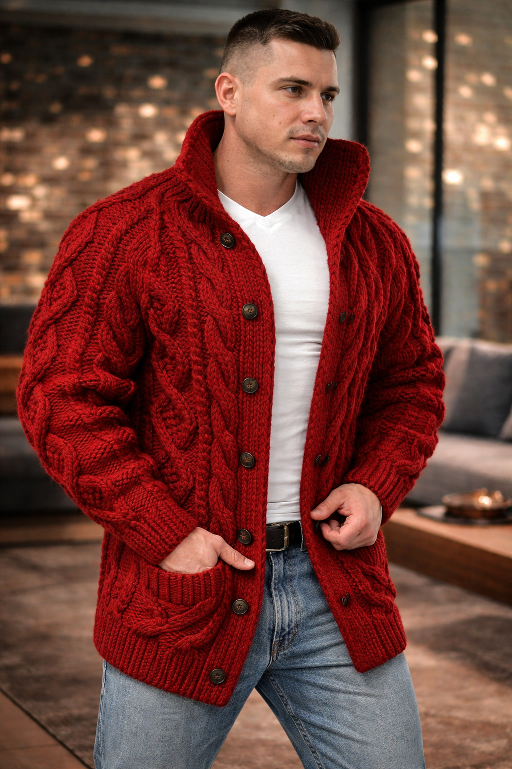 Men's Stand Collar Casual Knit Cardigan
