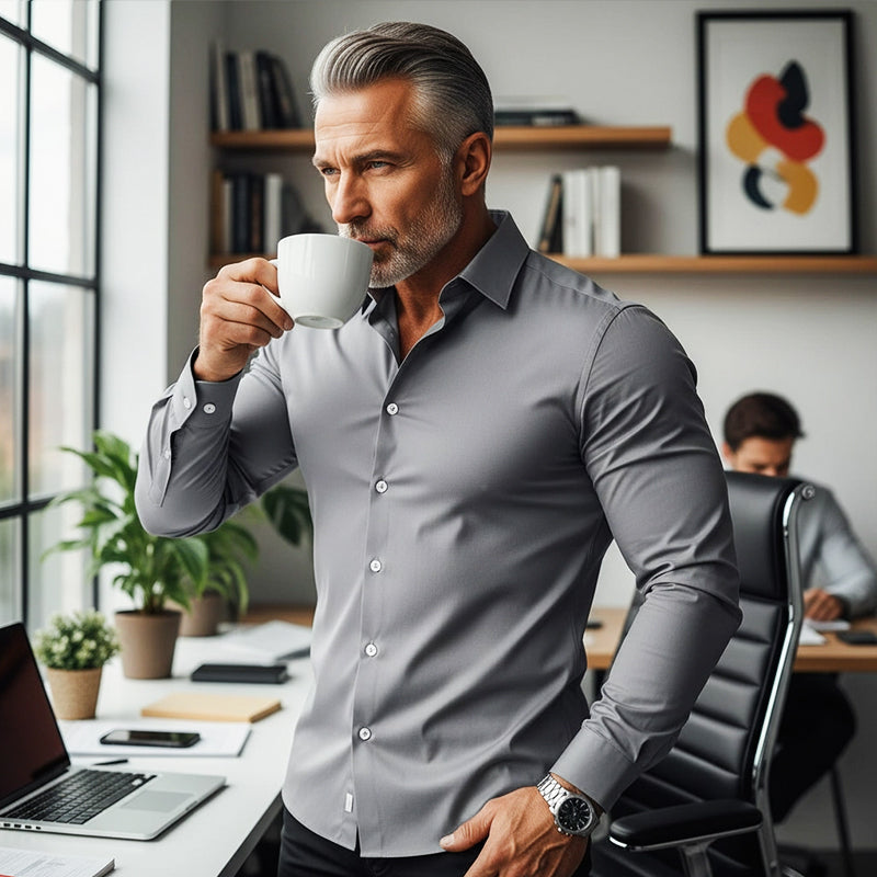 Men's Solid Color Lapel Long Sleeve Button-Down Shirts