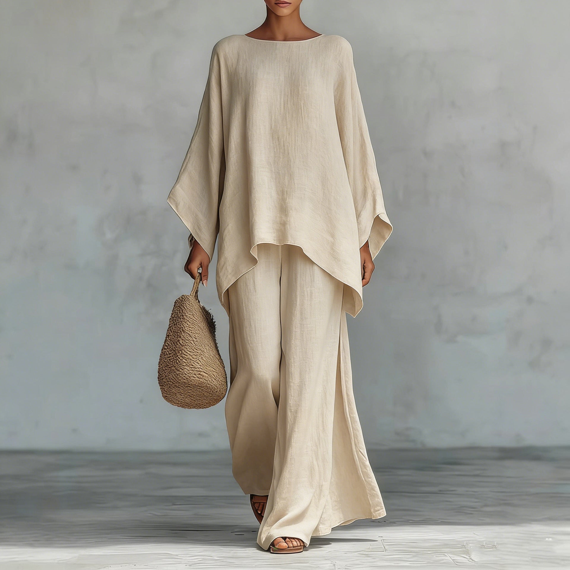 Women's Loose Fit Long Sleeve Top & Wide Leg Pants Set