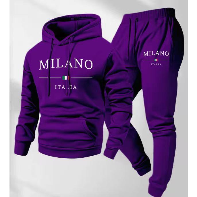 Men's Letter Printed Hoodie and Drawstring Sweatpants Set