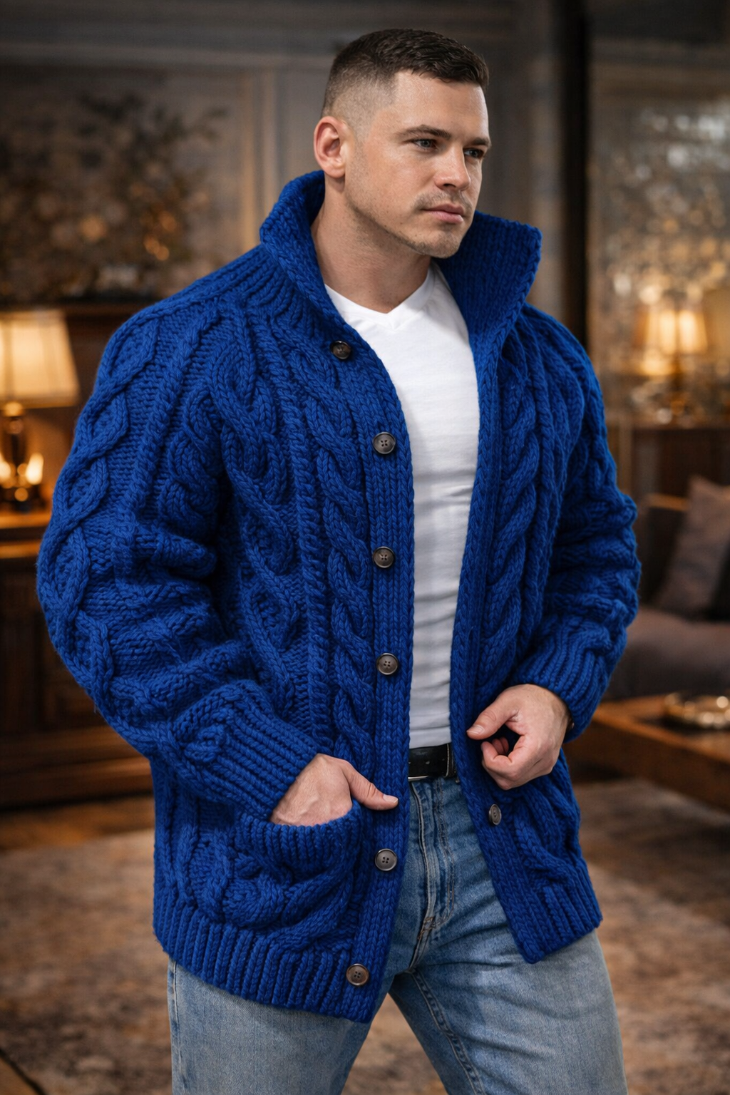 Men's Stand Collar Casual Knit Cardigan