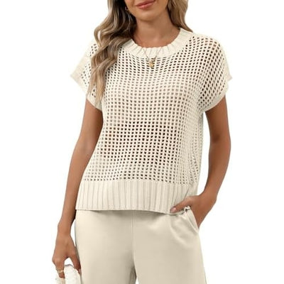Women Summer Short Sleeve Crochet