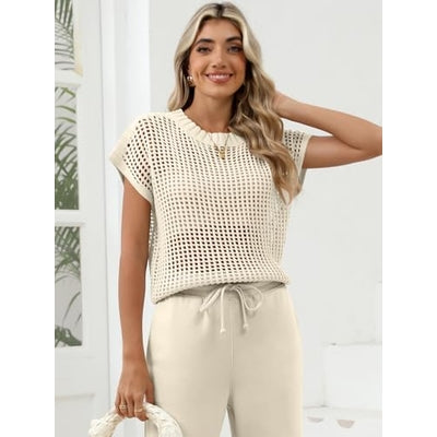 Women Summer Short Sleeve Crochet