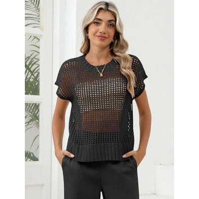 Women Summer Short Sleeve Crochet