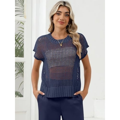 Women Summer Short Sleeve Crochet