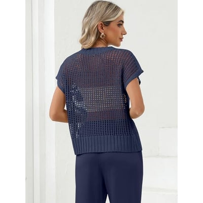 Women Summer Short Sleeve Crochet