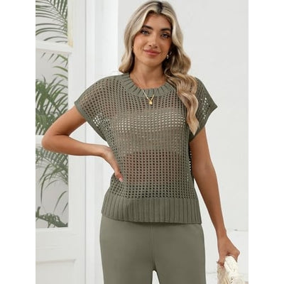 Women Summer Short Sleeve Crochet