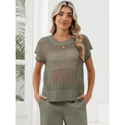 Women Summer Short Sleeve Crochet
