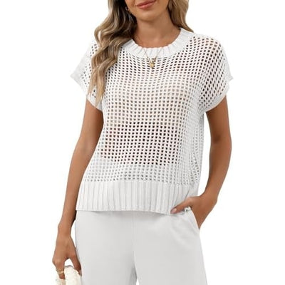 Women Summer Short Sleeve Crochet