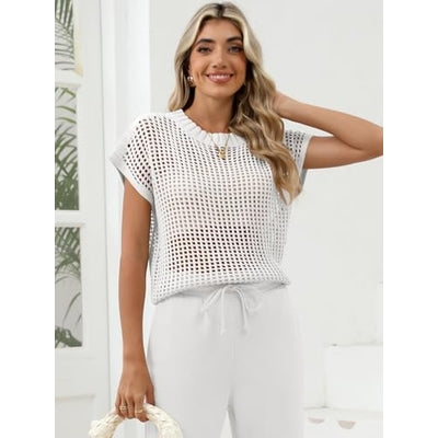 Women Summer Short Sleeve Crochet