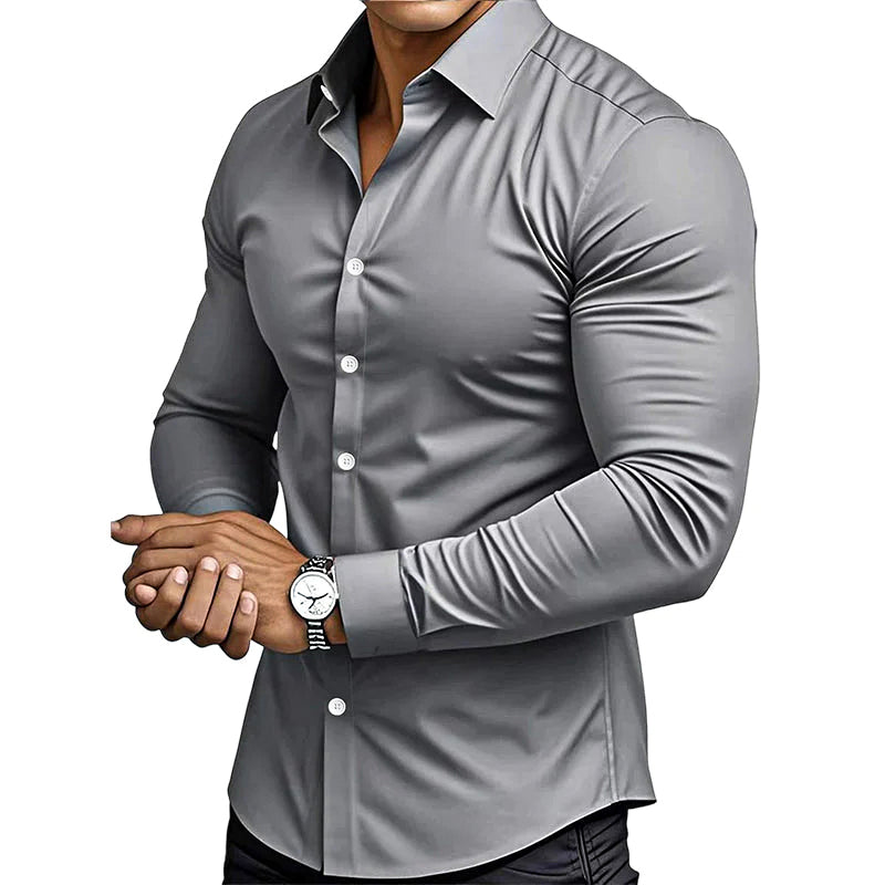 Men's Solid Color Lapel Long Sleeve Button-Down Shirts