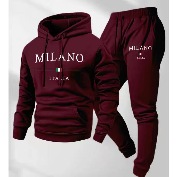 Men's Letter Printed Hoodie and Drawstring Sweatpants Set