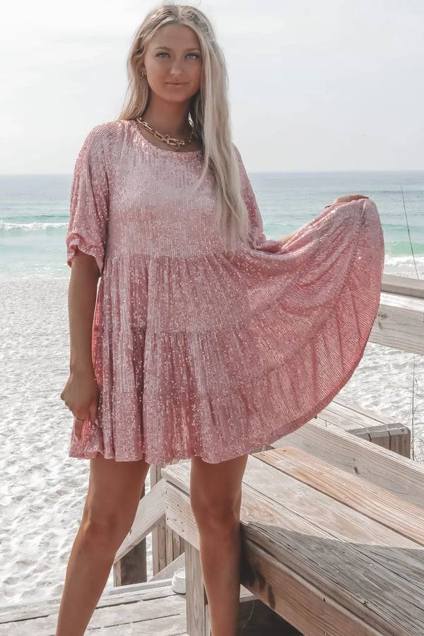 Round Neck Loose Sequined Dress❤️