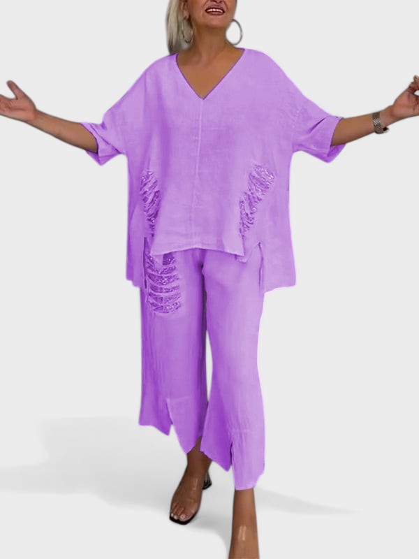 V-Neck Two Piece Set For Summer