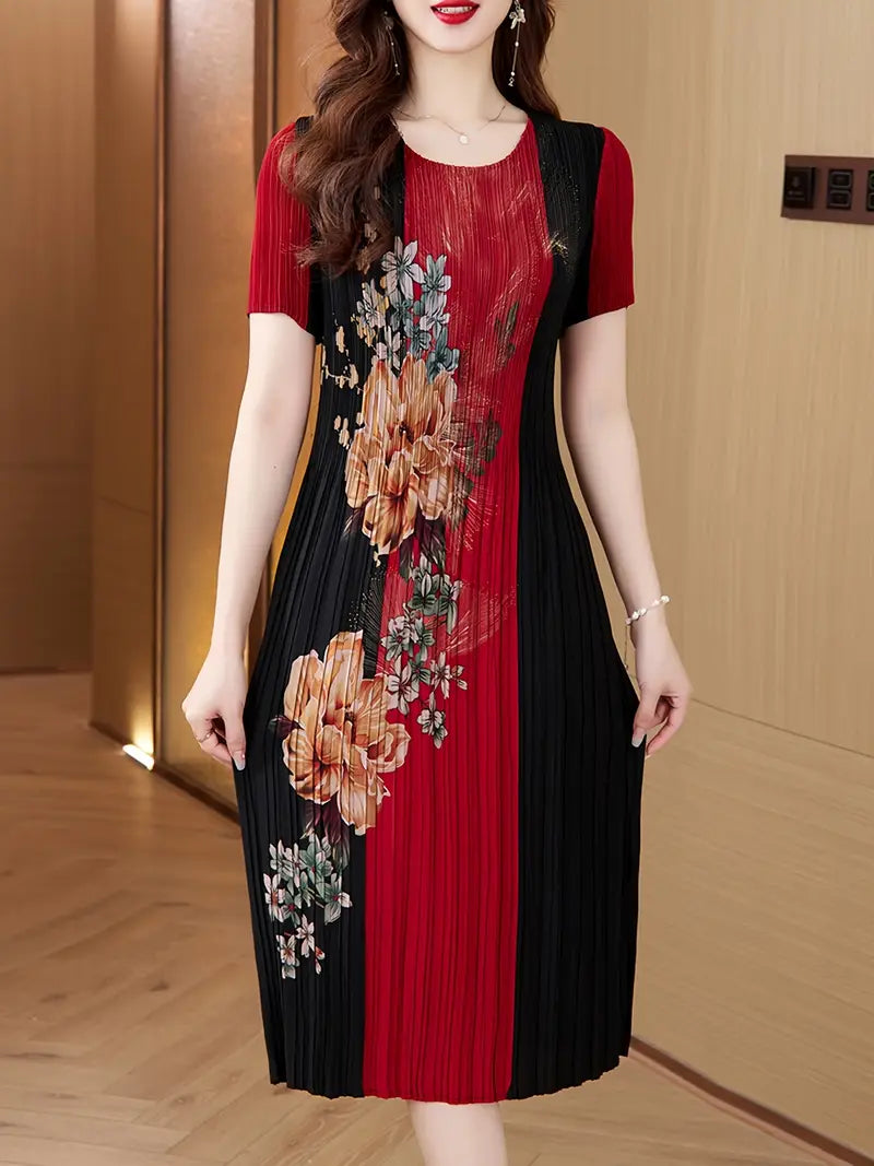 Women's Floral Pleated Midi Dress