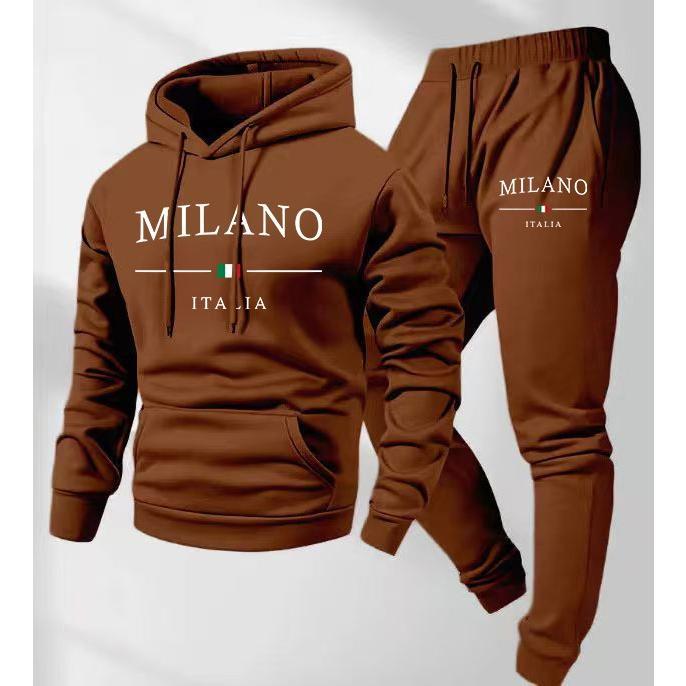 Men's Letter Printed Hoodie and Drawstring Sweatpants Set
