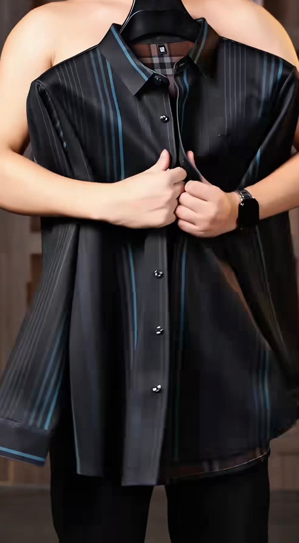 Men's Black & Blue Striped Formal Shirt – Premium Slim Fit