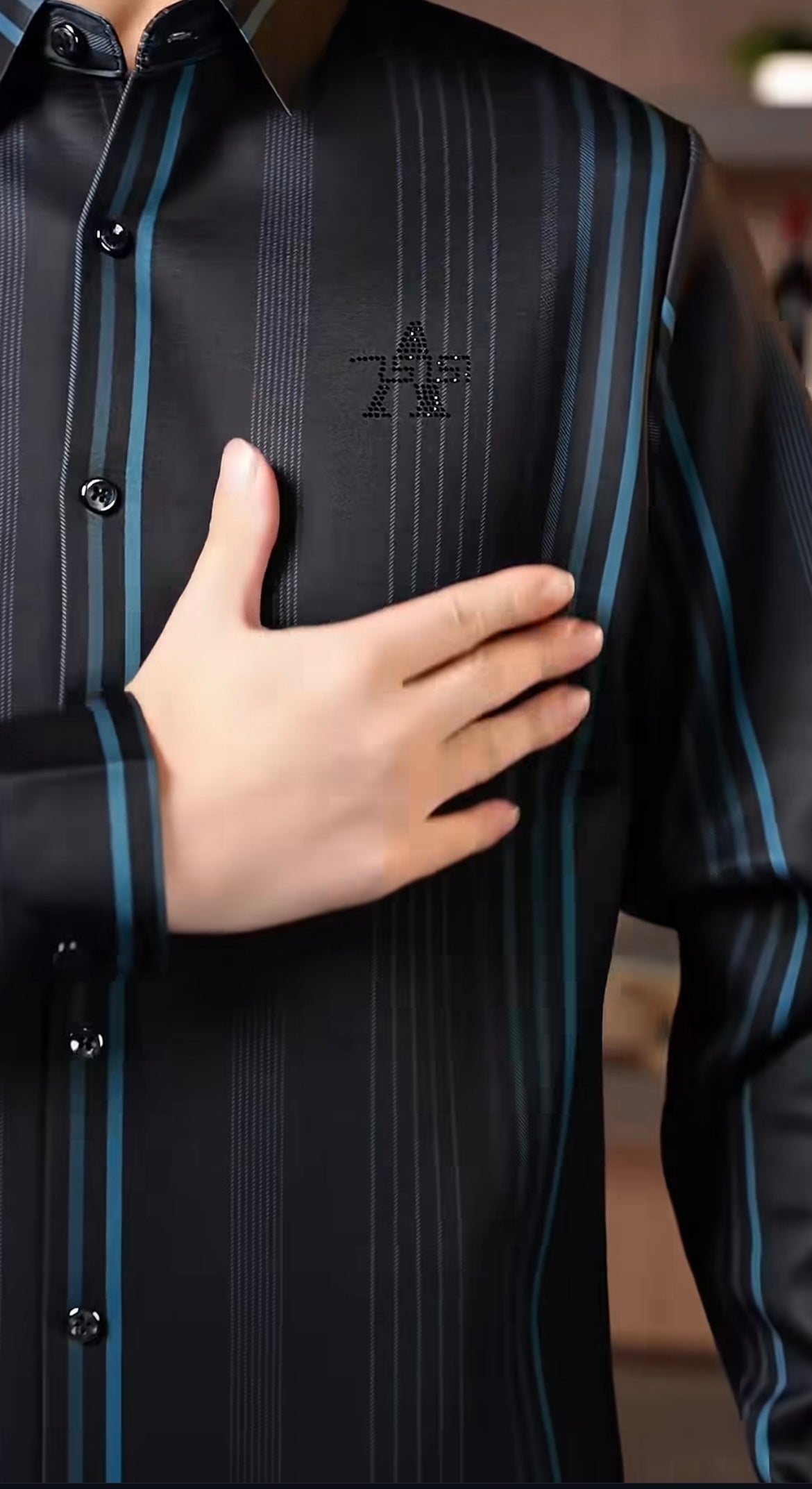 Men's Black & Blue Striped Formal Shirt – Premium Slim Fit