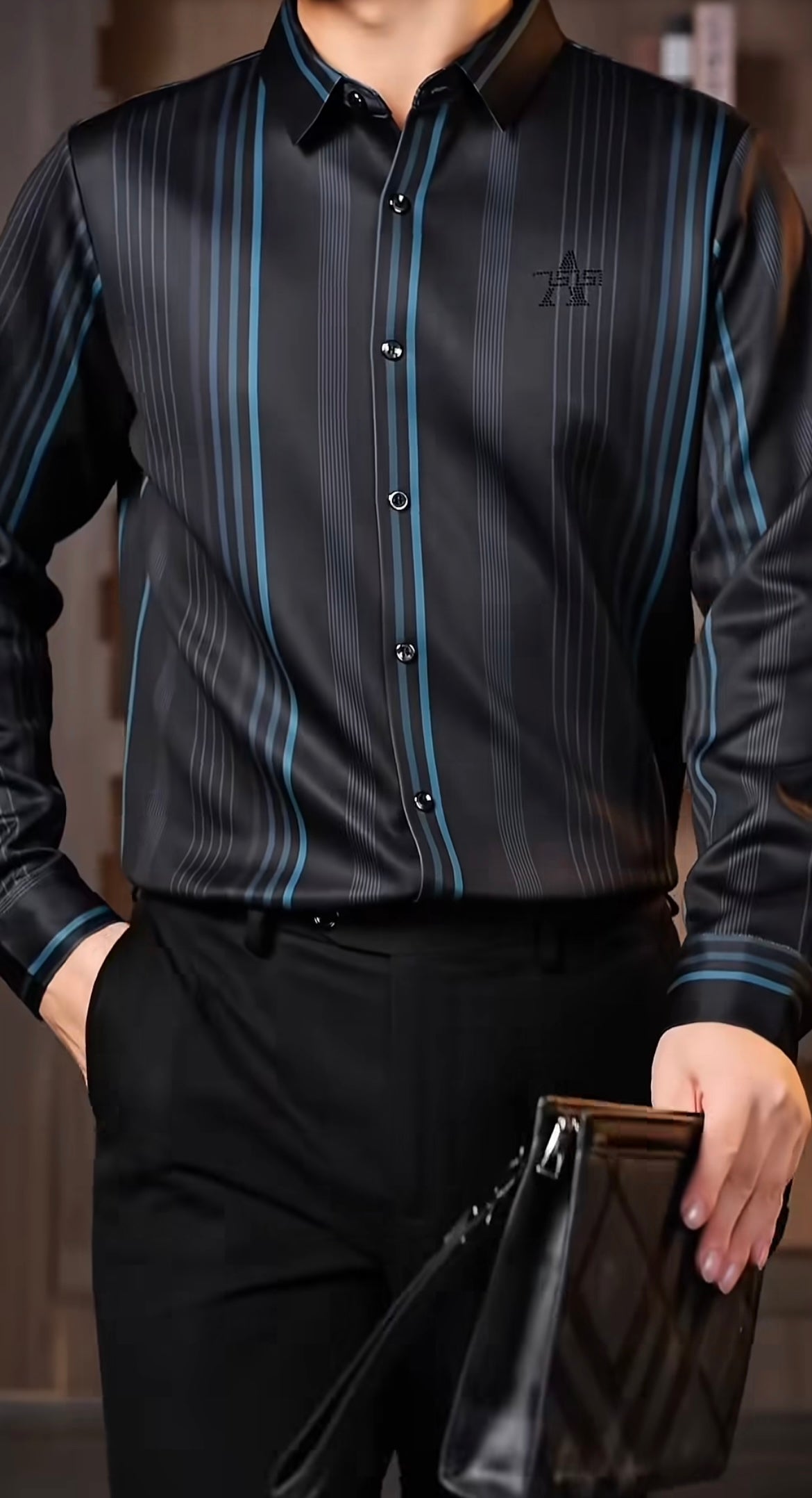Men's Black & Blue Striped Formal Shirt – Premium Slim Fit