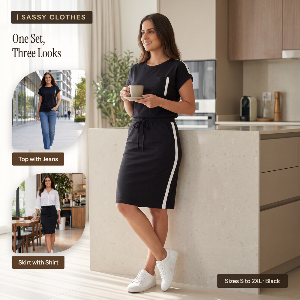 Women's T-Shirt & Drawstring Skirt 2-Piece Set