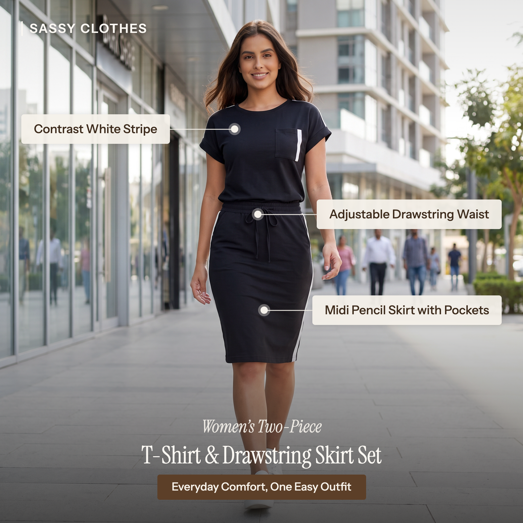 Women's T-Shirt & Drawstring Skirt 2-Piece Set