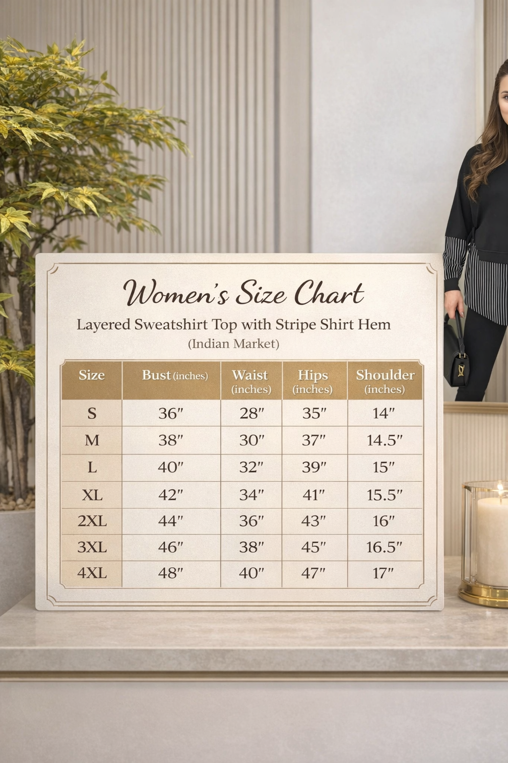 Women’s Layered Sweatshirt Top with Stripe Shirt Hem