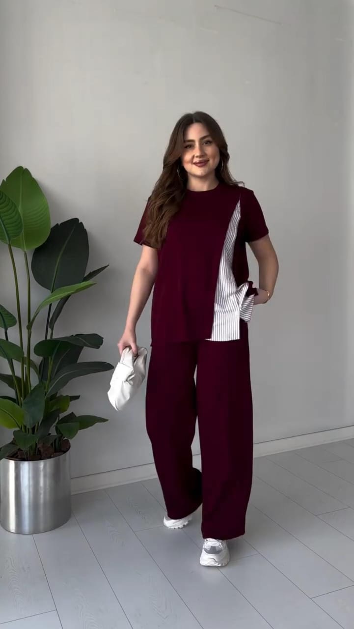 Relaxed Two-Piece Side-Panel Top & Wide-Leg Pants Set