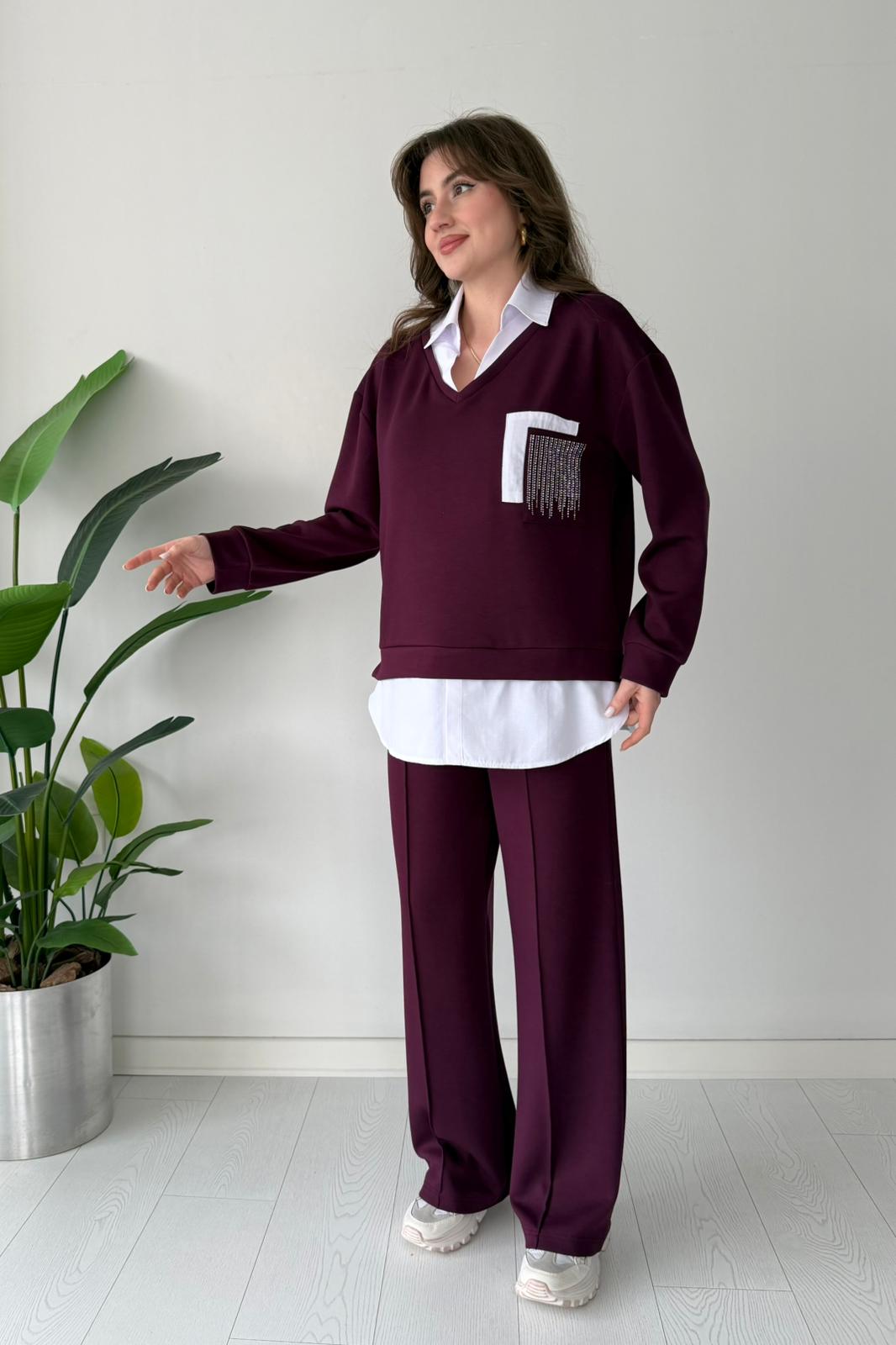 Two-Piece Set with Glittery Pocket Detail Shirt