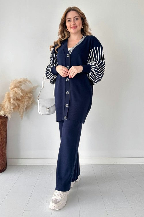 🥂Balloon Sleeve Striped Two-piece Set - Universal Size Fit