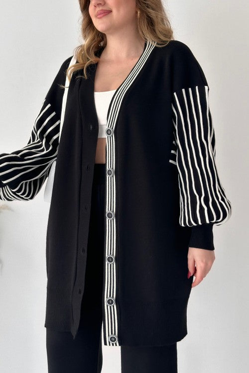 🥂Balloon Sleeve Striped Two-piece Set - Universal Size Fit