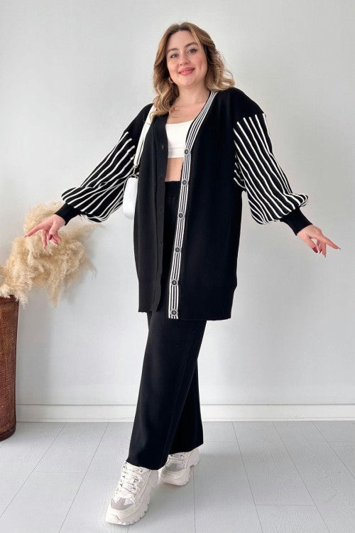 🥂Balloon Sleeve Striped Two-piece Set - Universal Size Fit