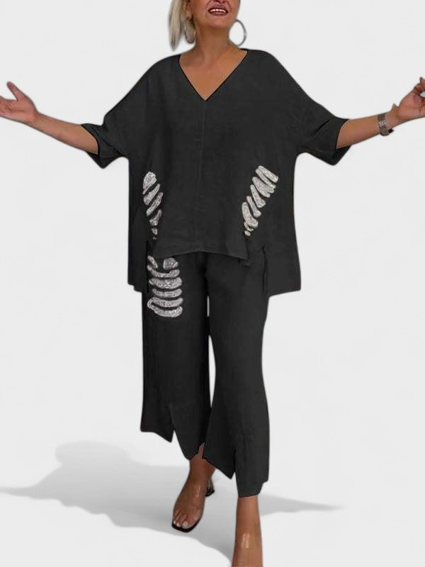 V-Neck Two Piece Set For Summer