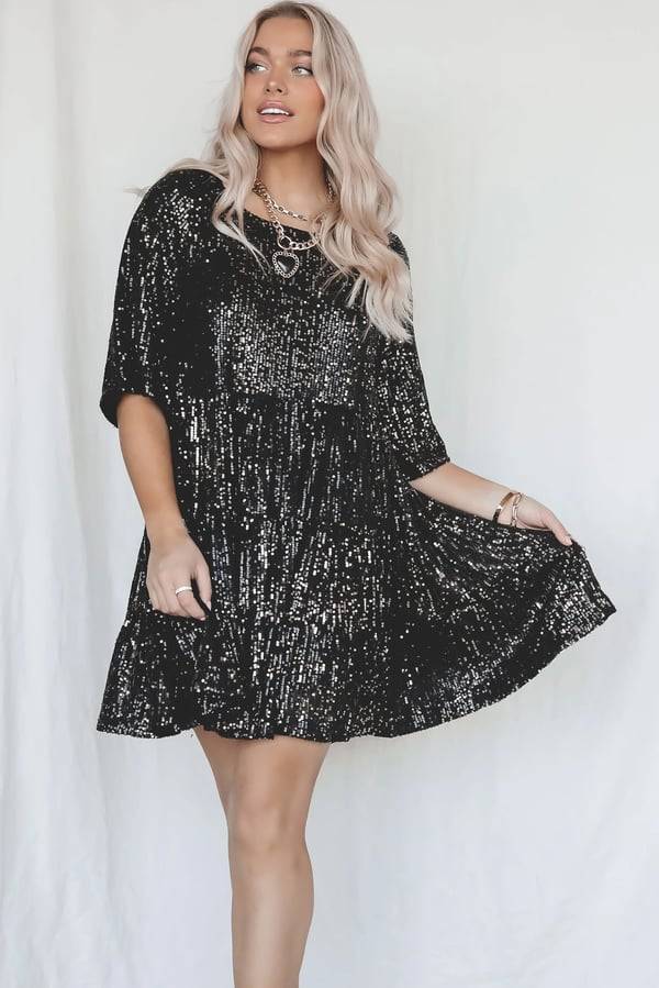Round Neck Loose Sequined Dress❤️