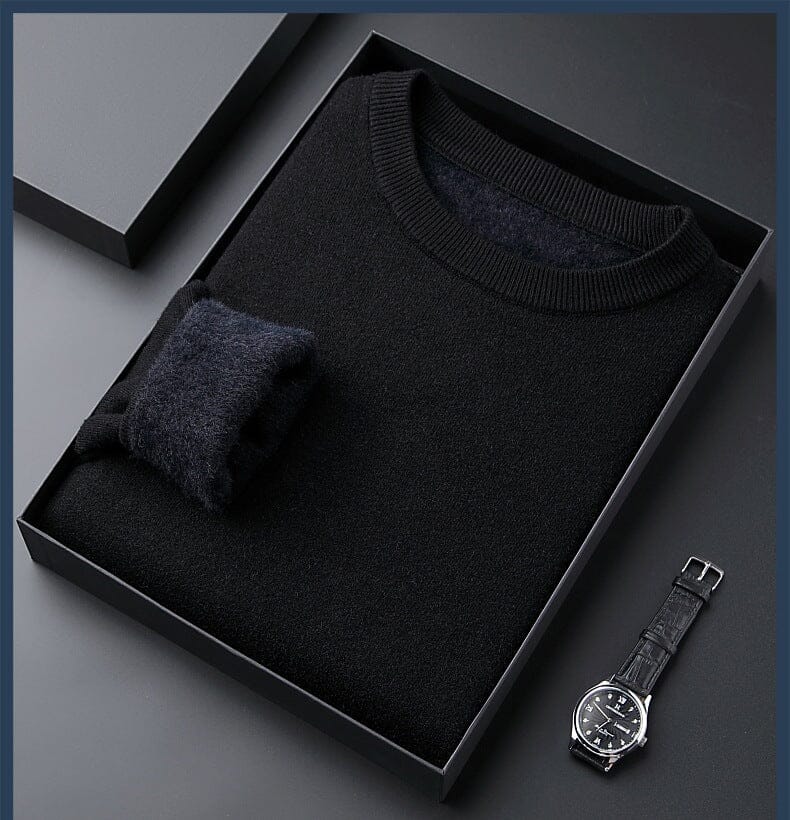 High quality solid color thick cashmere men's sweater Clothing & Accessories So-Comfy Black Round Neck M (weight: 50-60KG)