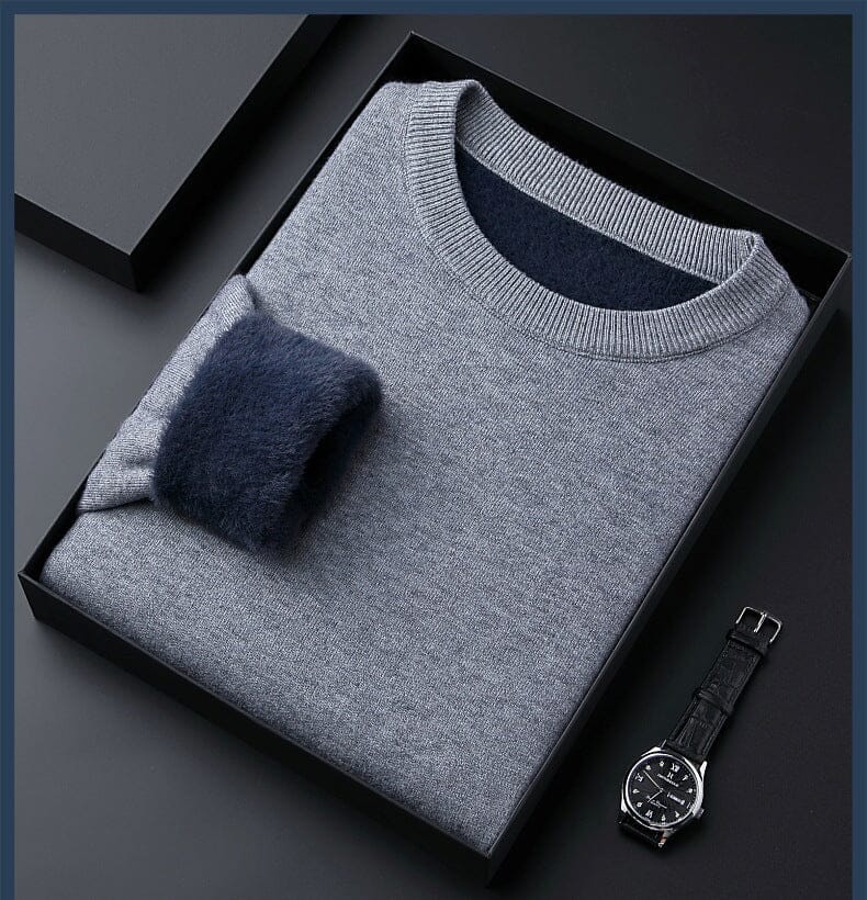 High quality solid color thick cashmere men's sweater Clothing & Accessories So-Comfy Grey Round Neck M (weight: 50-60KG)