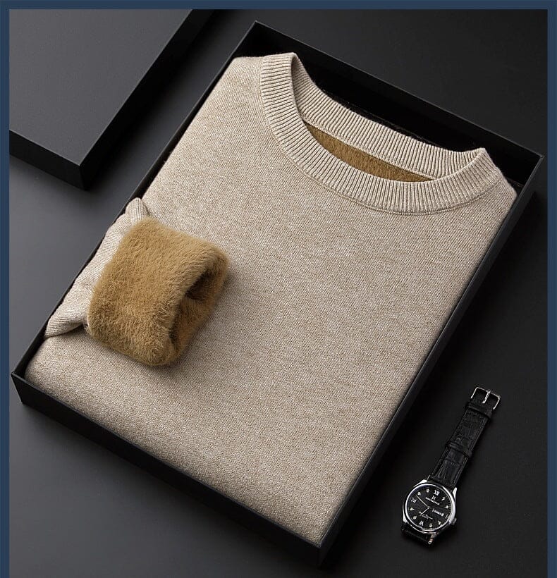 High quality solid color thick cashmere men's sweater Clothing & Accessories So-Comfy Khaki Round Neck M (weight: 50-60KG)