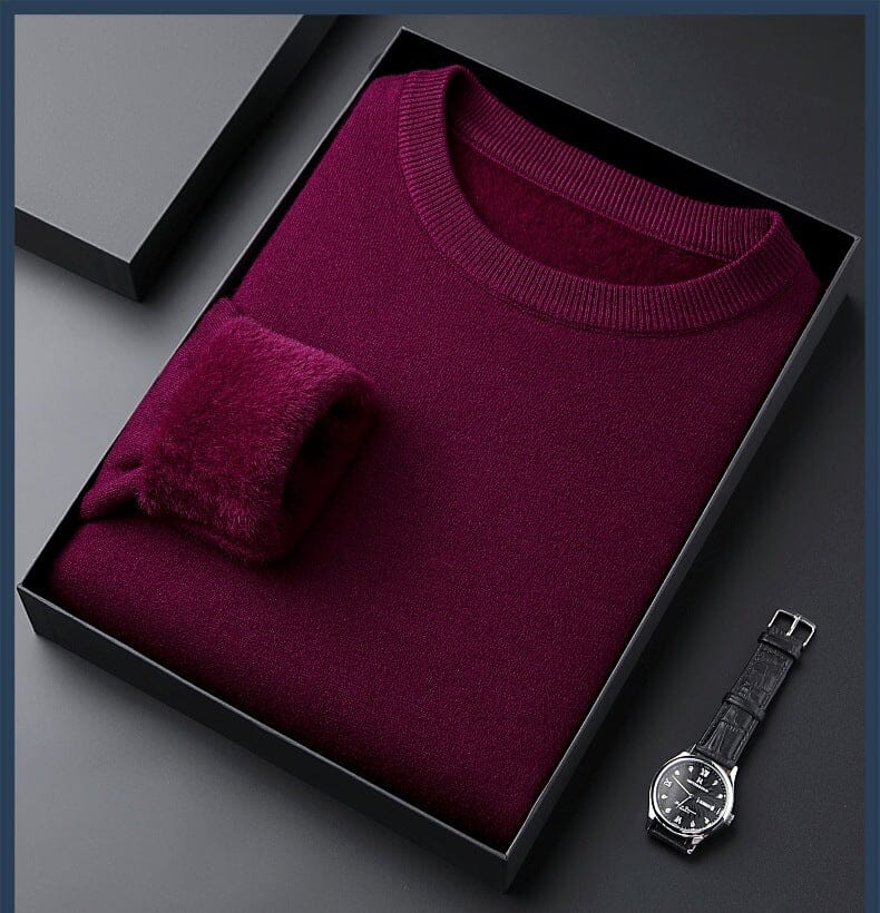 High quality solid color thick cashmere men's sweater Clothing & Accessories So-Comfy Red Round Neck M (weight: 50-60KG)