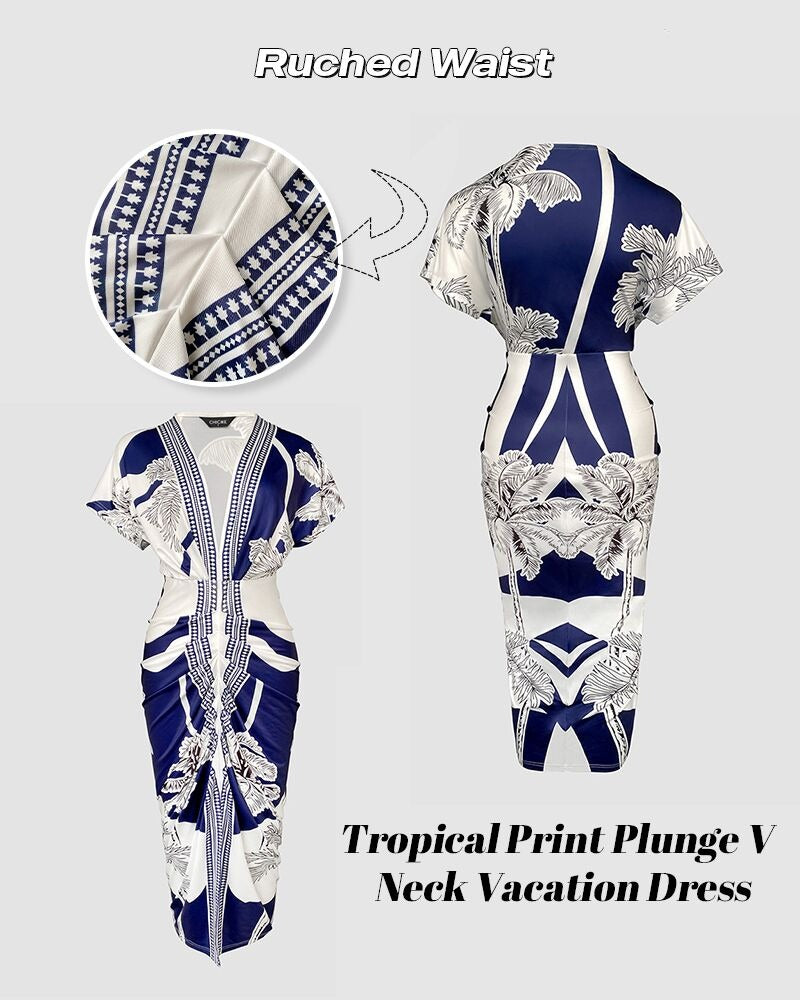 Women's Elegant V-Neck Printed Bodycon Dress