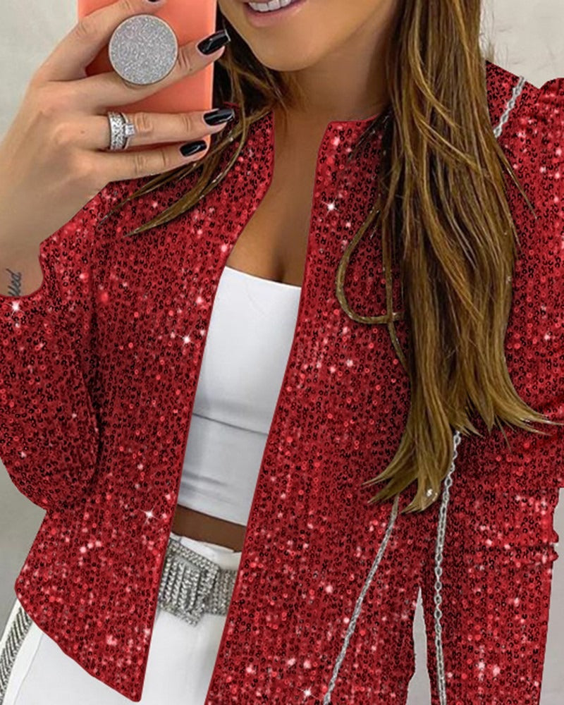 Women's Sparkling Sequin Open-Front Party Jacket